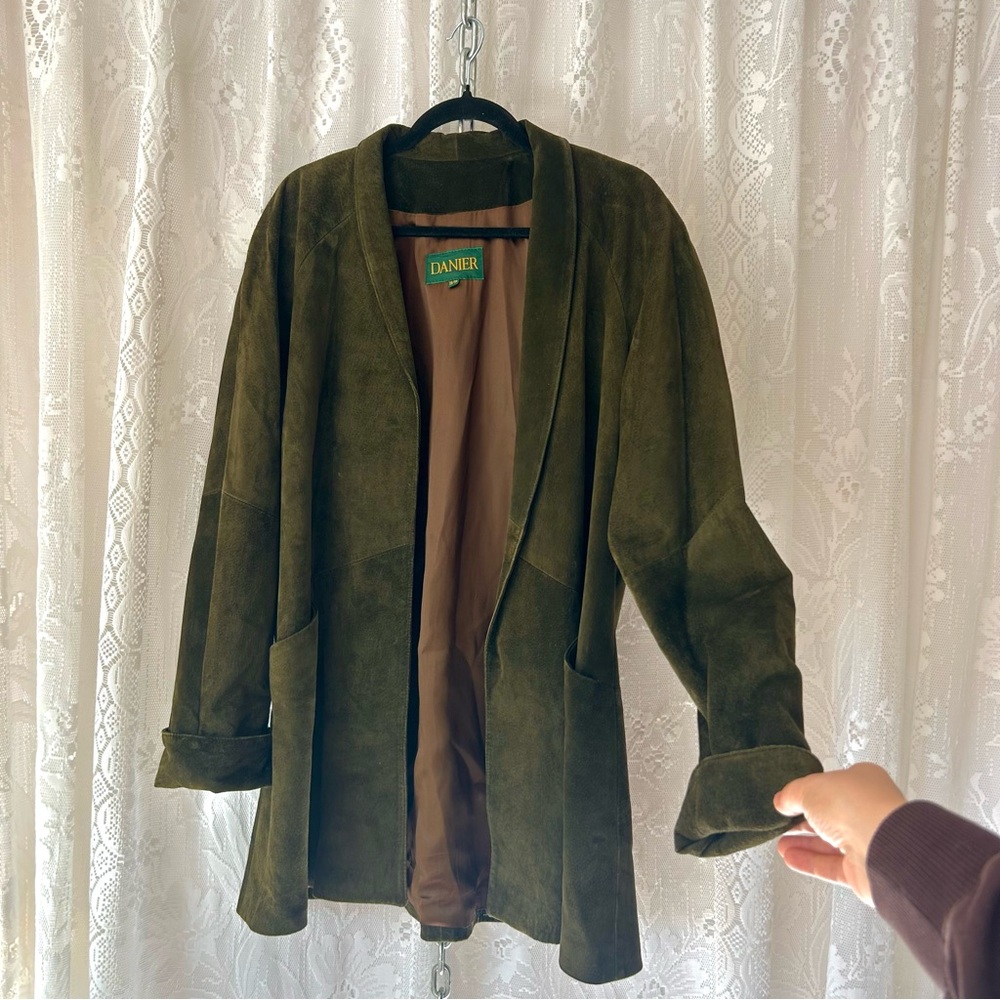 Vintage 1990's Danier Olive Green Suede Open Jacket